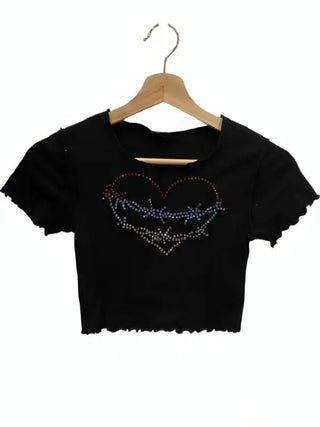 Amita Rao Adults S02 Heart Baby Cropped Black Tee For Women