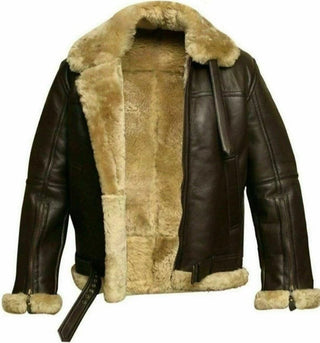 B3 Bomber Aviator Shearling Leather Jacket With Faux Fur