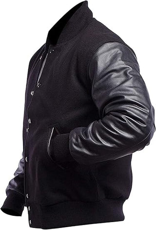 Unisex Black And Grey Varsity Letterman Jacket